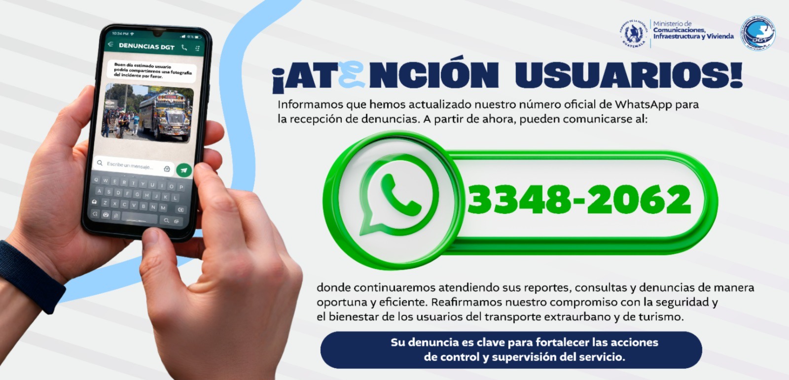 Nuevo numero de WhatsApp para denuncias DGT: 3348-2062